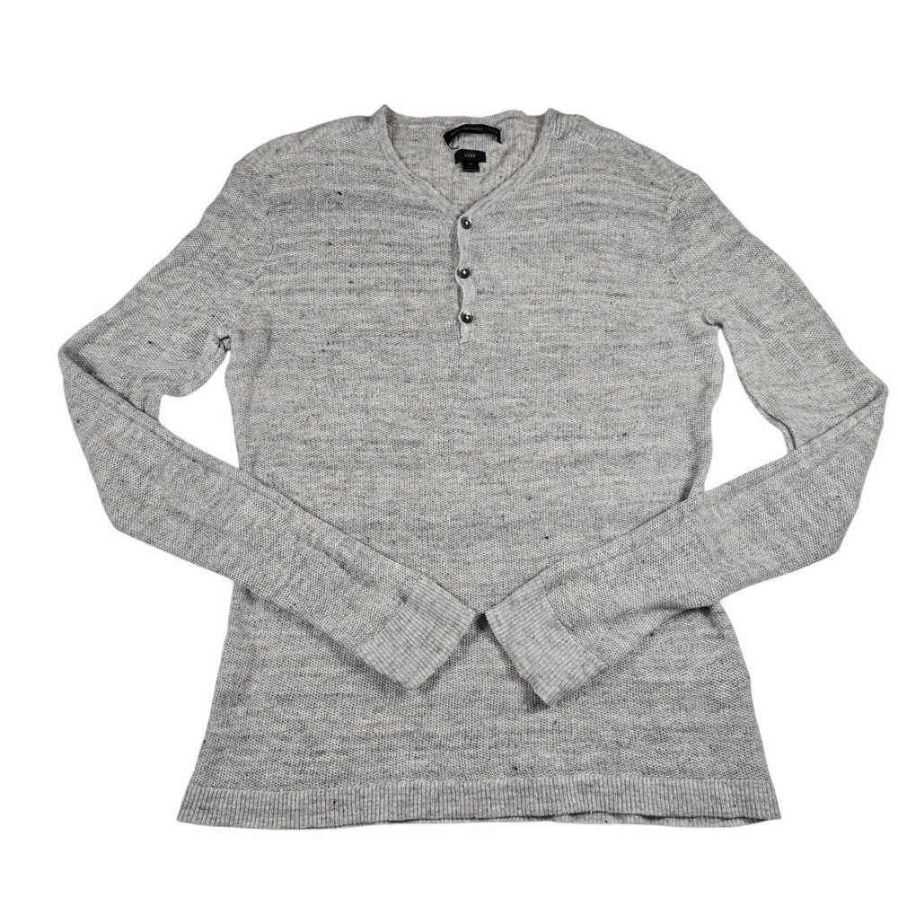 John Varvatos USA Luxe Gray 100% Linen Henley L/S Knit V Neck Sweater Men's Sz M